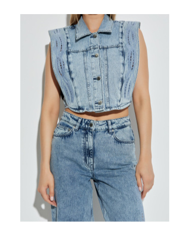 Iro Rosye Broderie-anglaise Denim Jacket In Blue