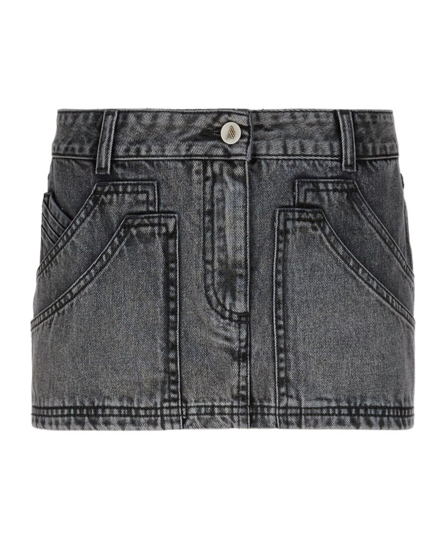 Attico Gray High-waisted Slim Fit Denim Mini Skirt In Black