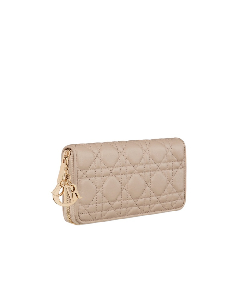 Dior Lady Long Wallet In Warm Taupe