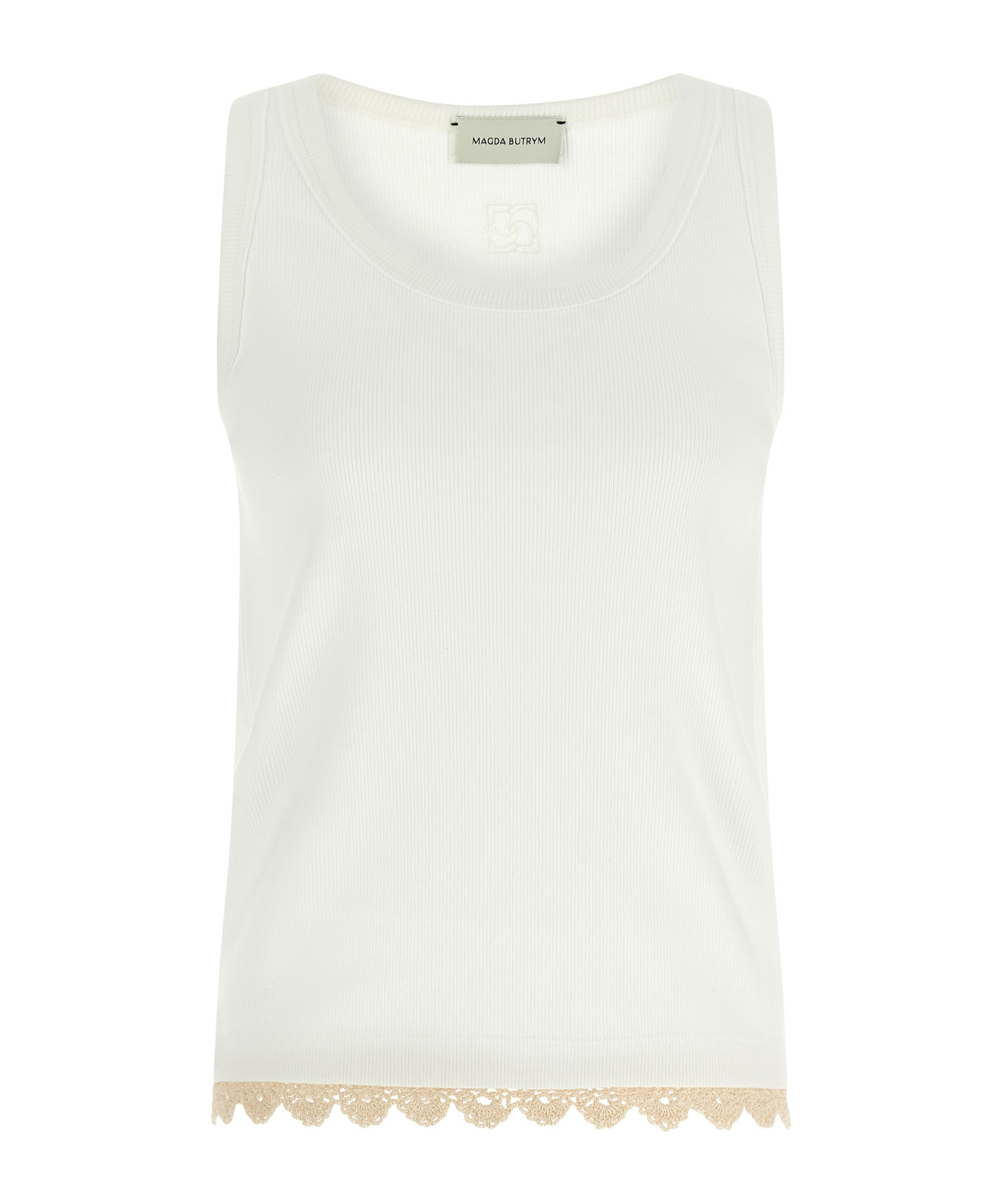 Magda Butrym Lace Trim Ribbed Texture Scoop Neck Top In White