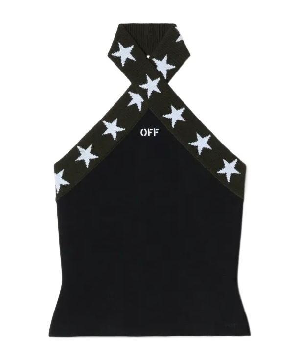 Off-white Black Starry Halterneck Top In Black