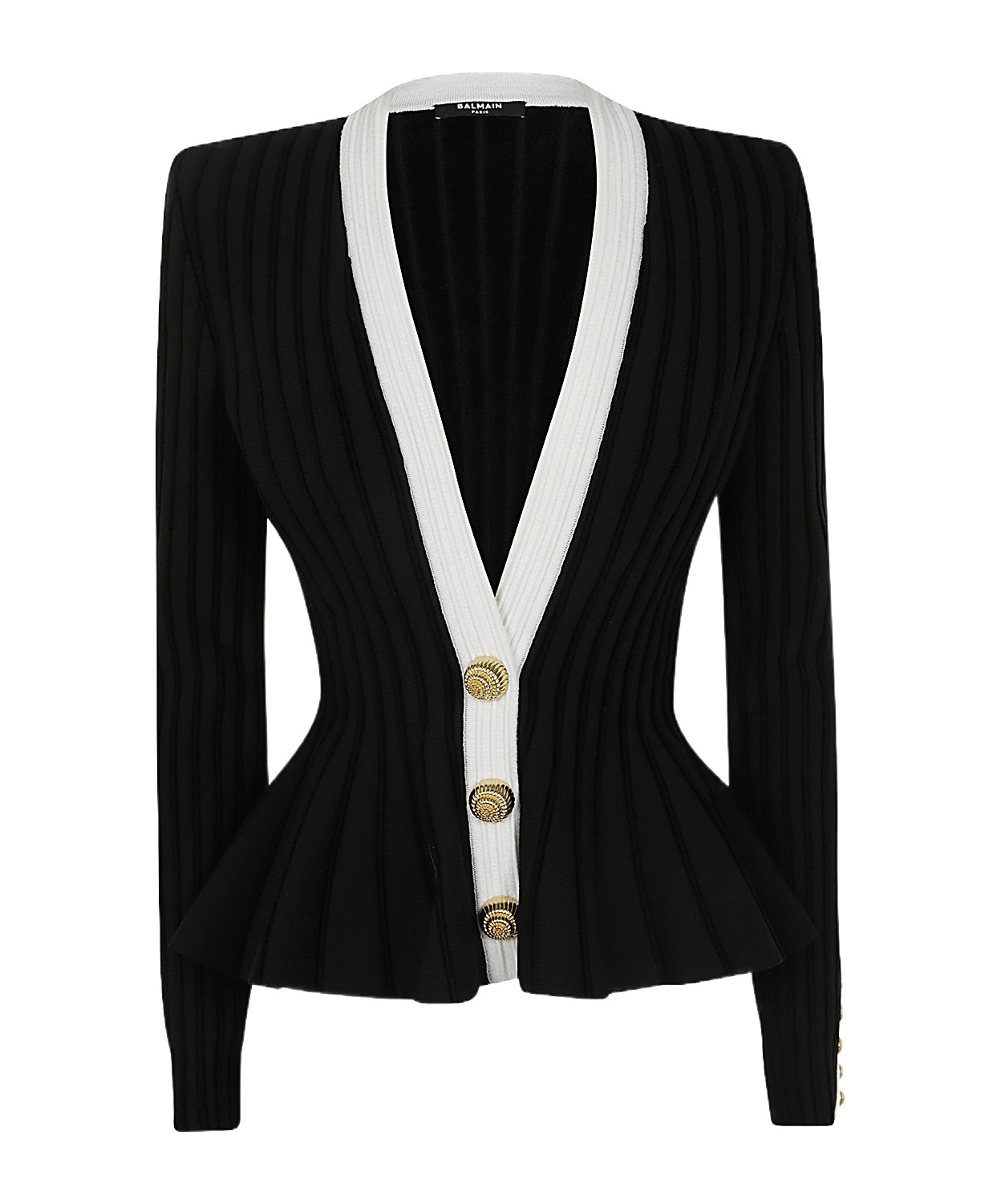 Balmain Structured Knit Jacket With Velvet Inserts In Black