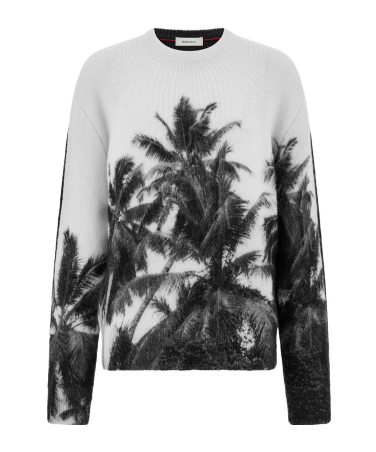 Ferragamo Crew Neck Sweater With Trinidad Print In White