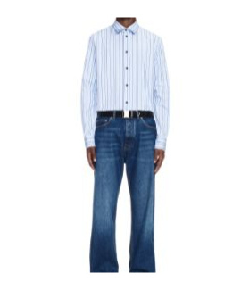 Off-white Gestreiftes Hemd Mit Reissverschlussdetail In Blue