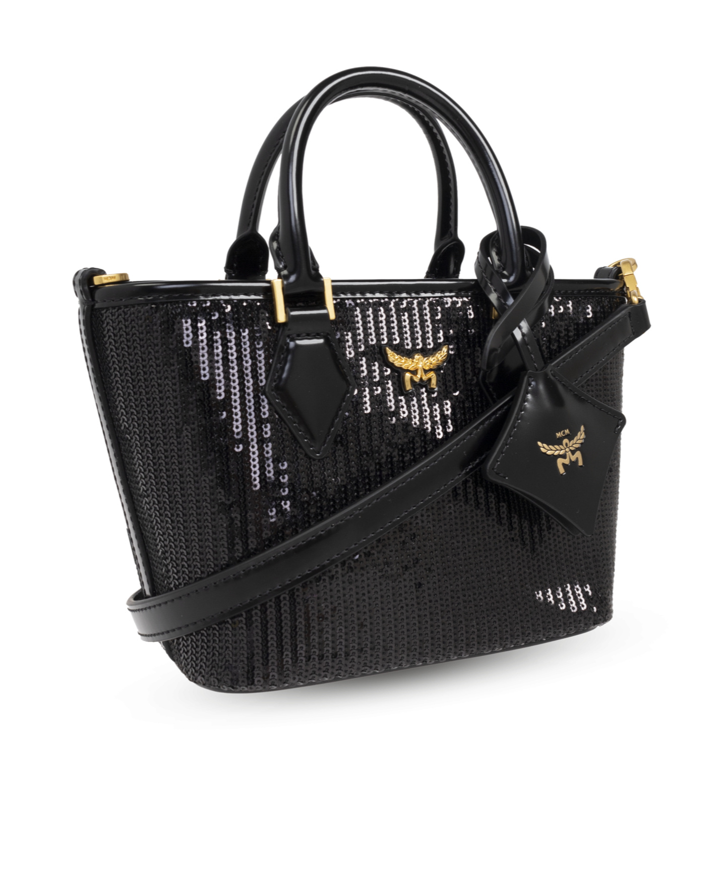 Mcm Sequin-decorated Shoulder Bag In Black