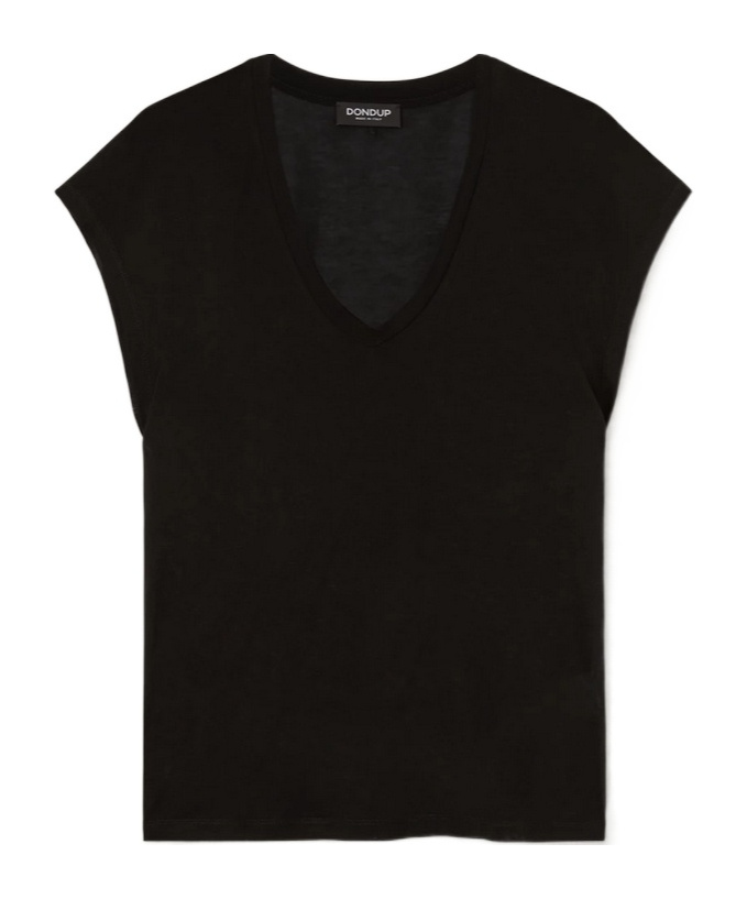 Dondup Short Sleeves V-neck Fitted Soft Fabric In Black