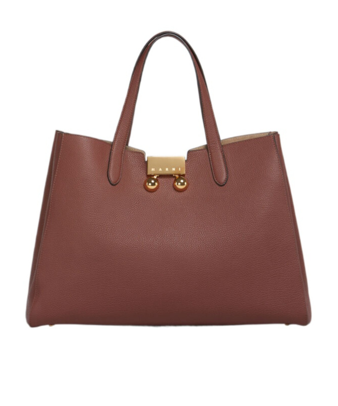 Shop Marni Brick Red Leather Trunkaroo Tote Medium Handbag In Wild Cherry