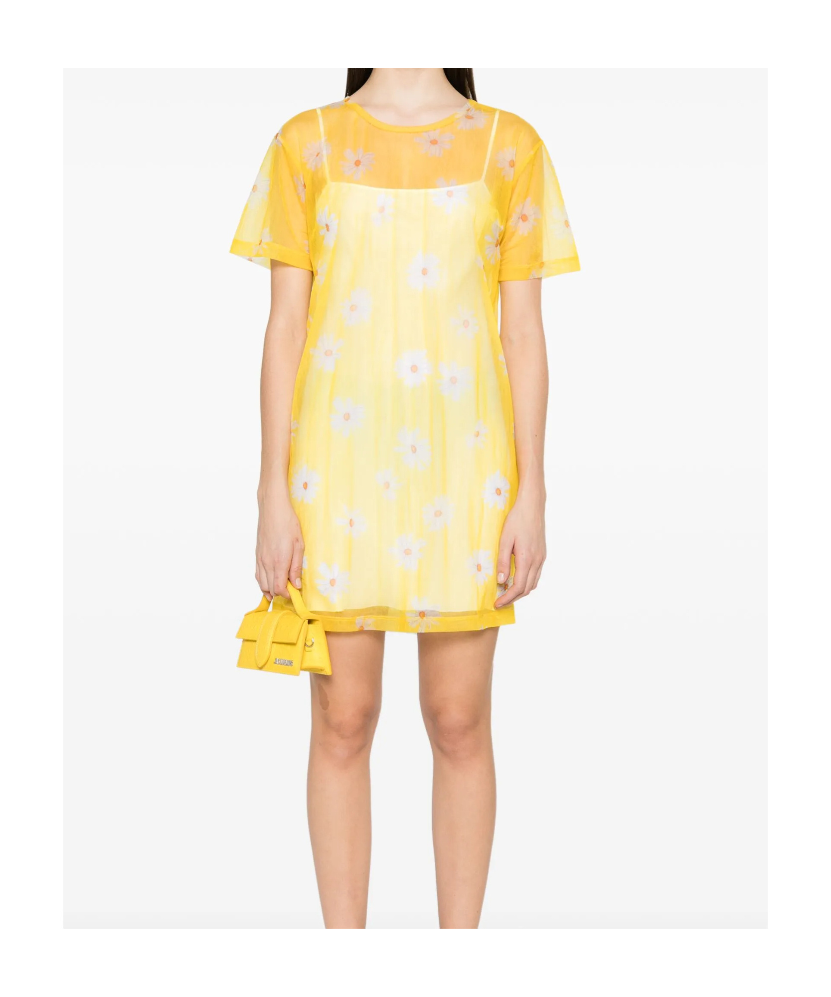 Moschino Sheer Daisy Floral Mini Dress In Yellow
