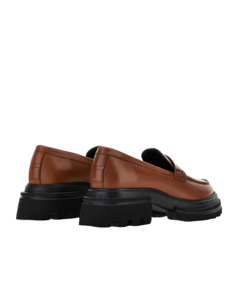 Hogan Round Toe Brown Leather Moccasin With Soft Insole And Eva Sole In Brown
