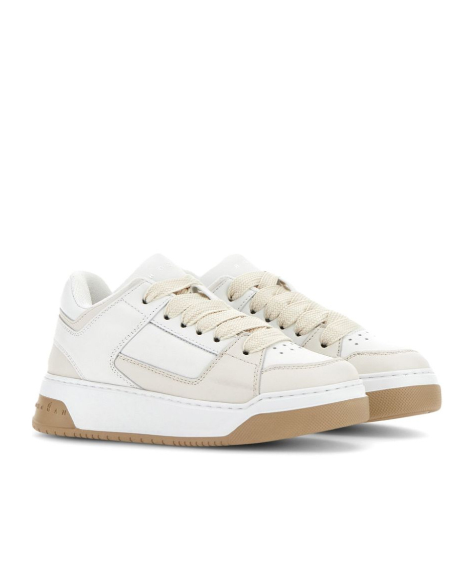 Hogan White Calf Leather Panelled Sneakers In White