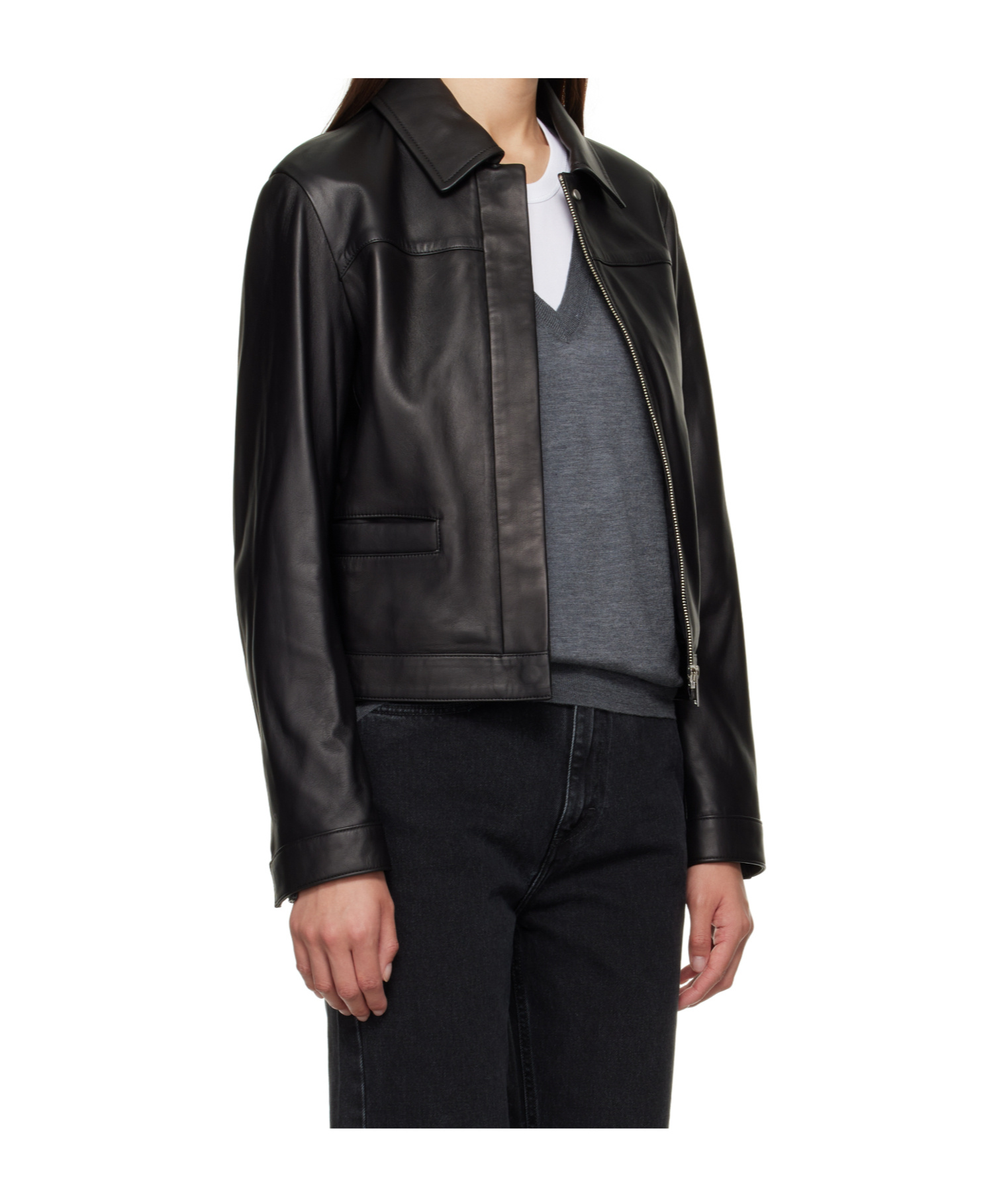 Loulou De Saison Collared Leather Jacket In Black