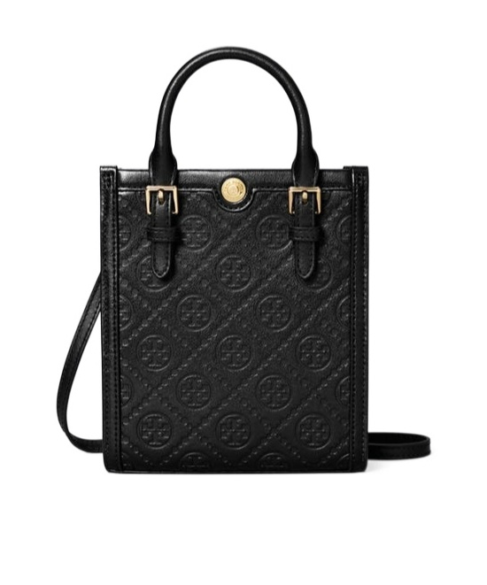 Tory Burch Mini T Monogram Canvas Tote Bag In Black