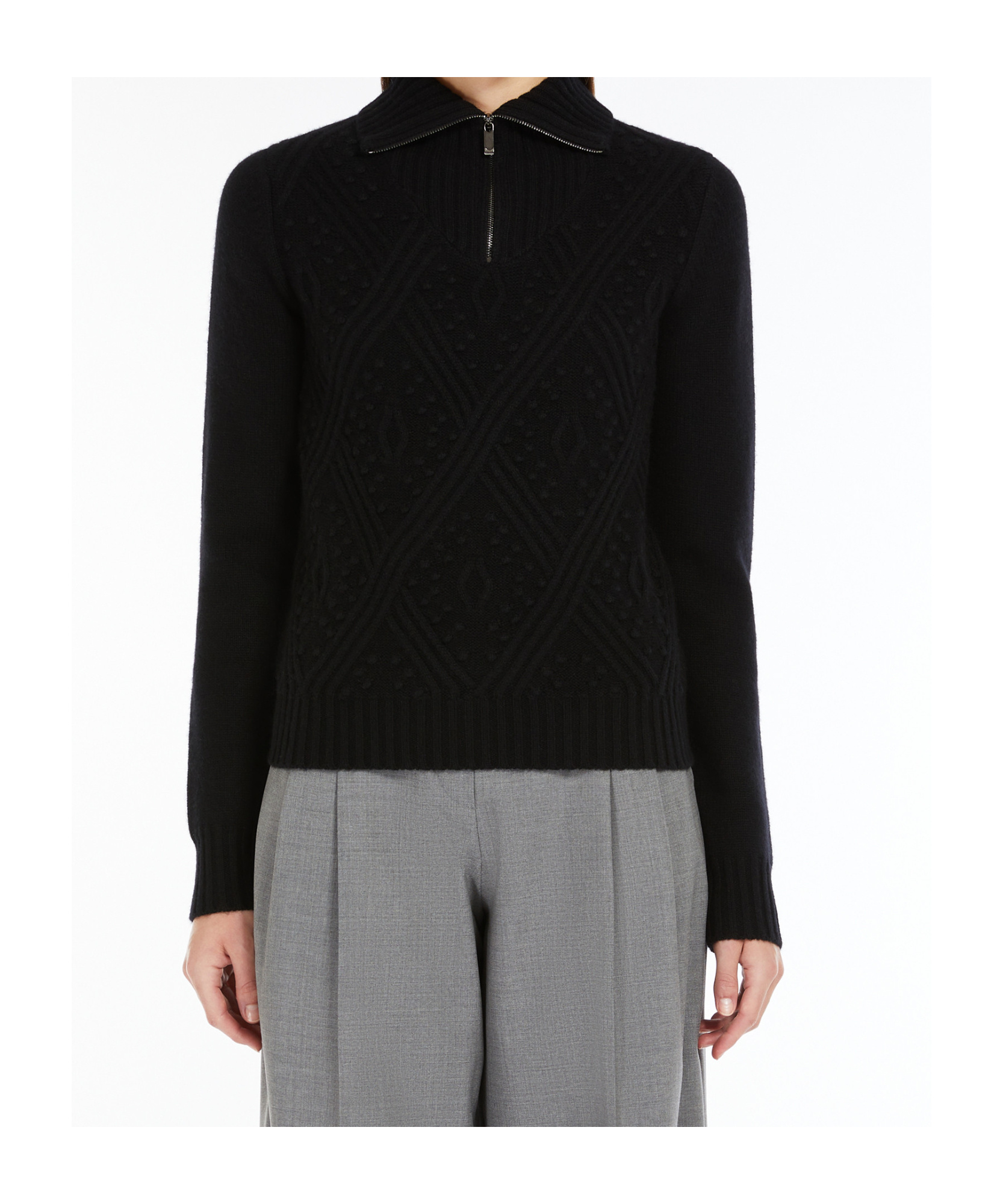 Max Mara Cashmere-blend Black Jumper With High Neck In Black