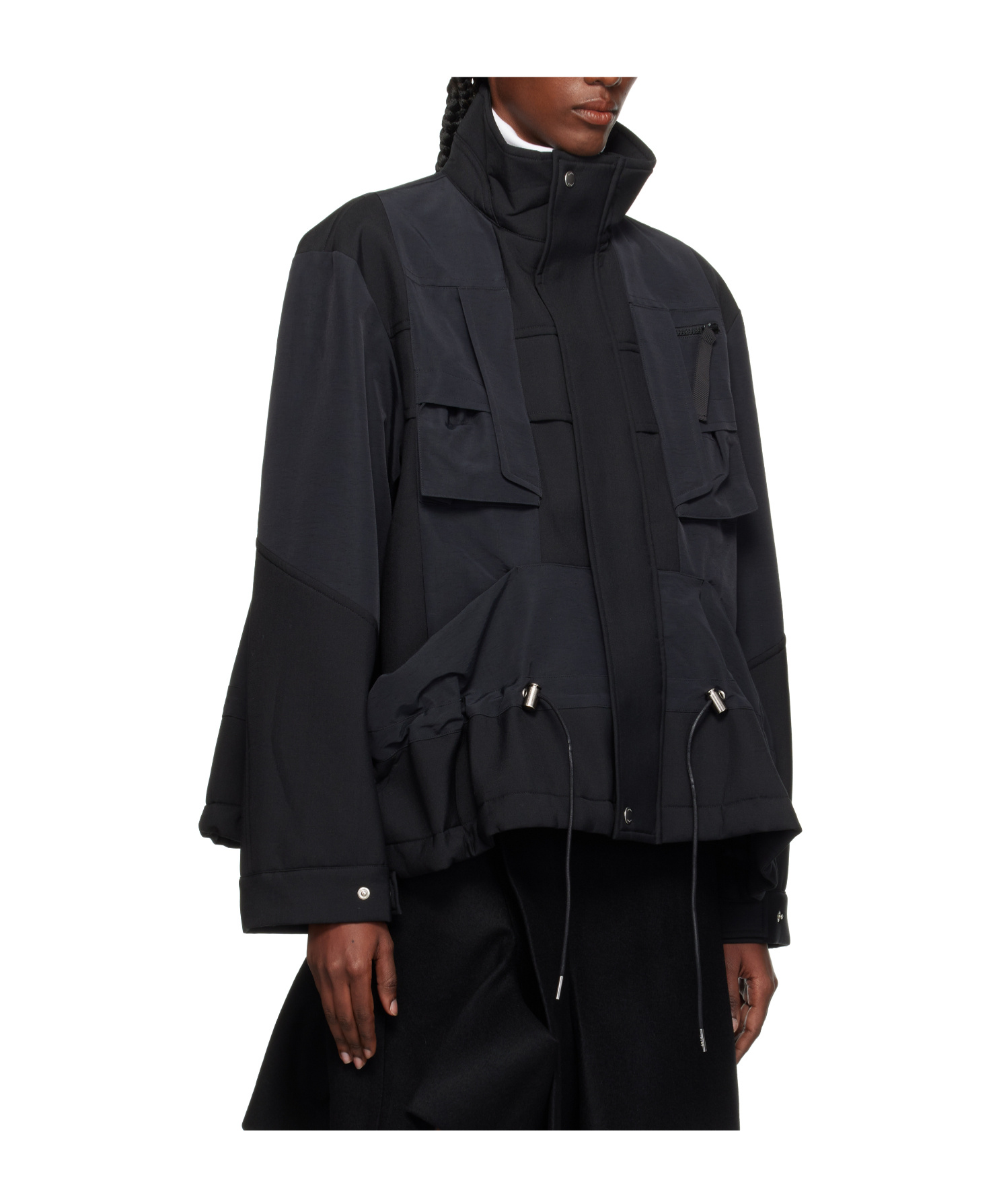 Sacai Suiting Bonding X Grosgrain Jacket In Black