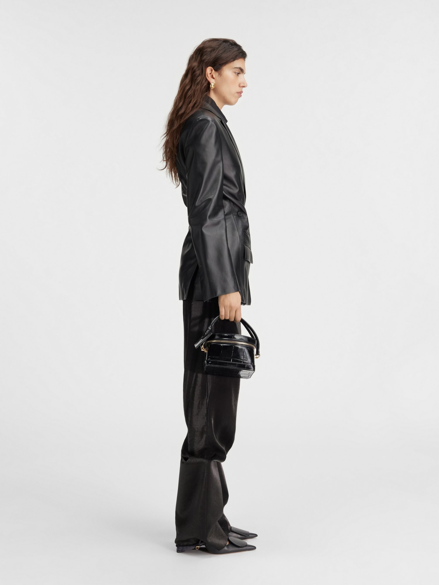 Shop Jacquemus Long-sleeved Leather Jacket In Black