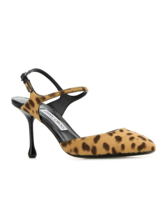 Jimmy Choo 'pixie' Brown Pumps With High Sculpted Heel And All-over Leopard Print In Multicolor