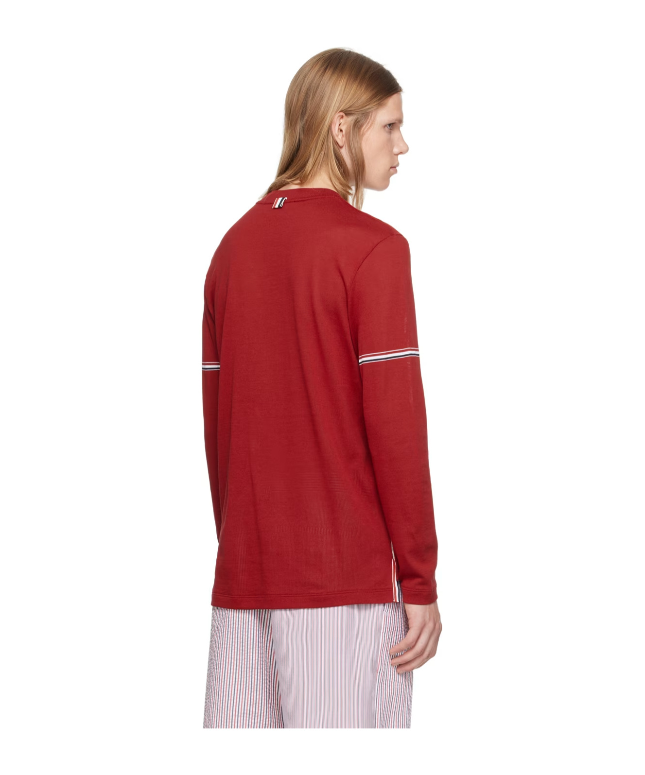 Thom Browne Striped Long-sleeved T-shirt In Red