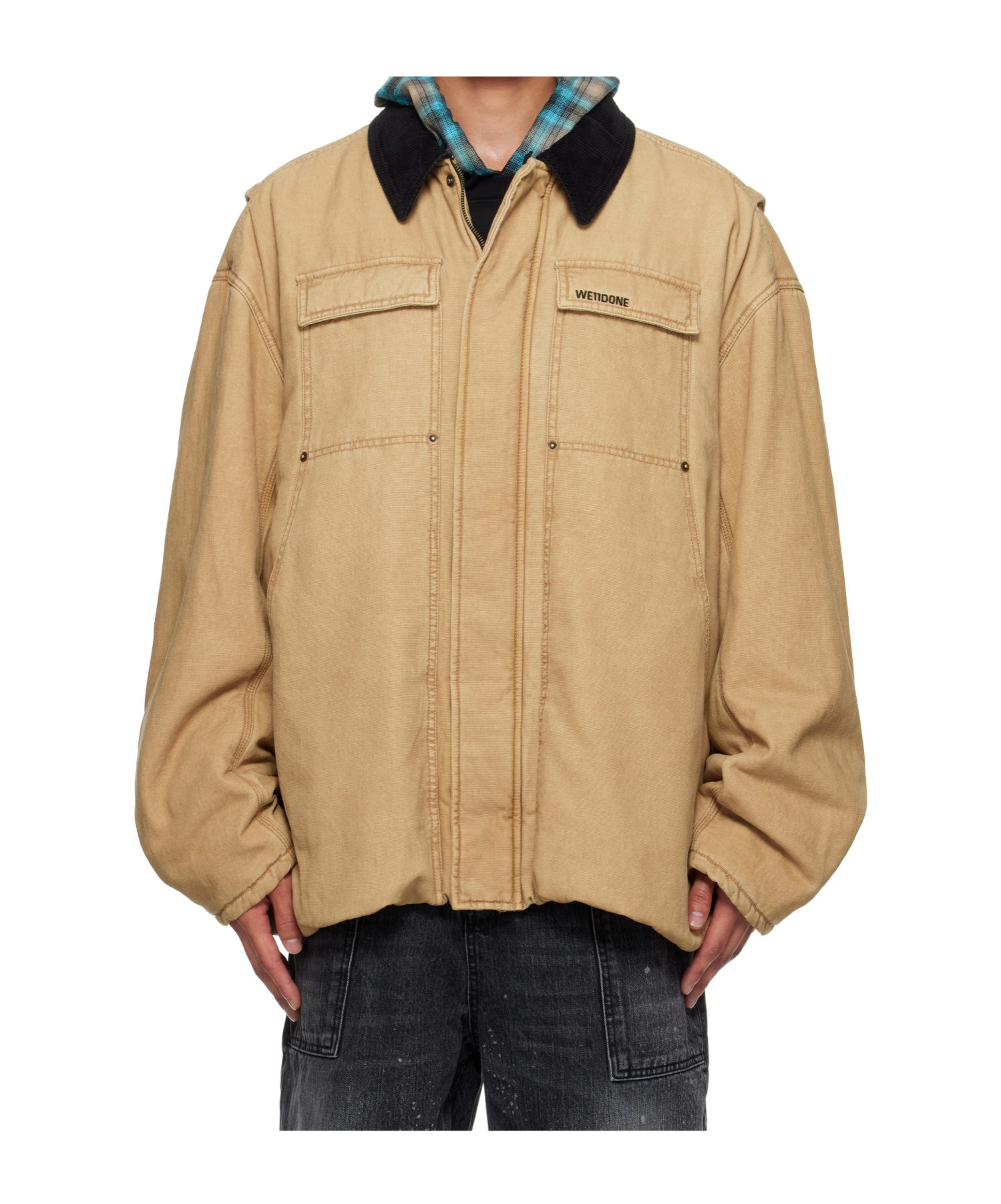 We11 Done Beige Long Washed Work Jacket In Neutral