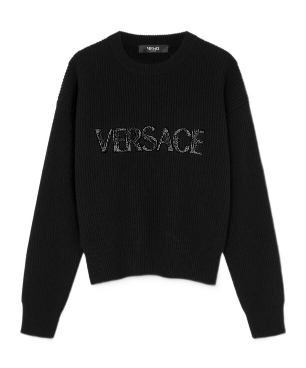 Shop Versace Logo Sweater In Black