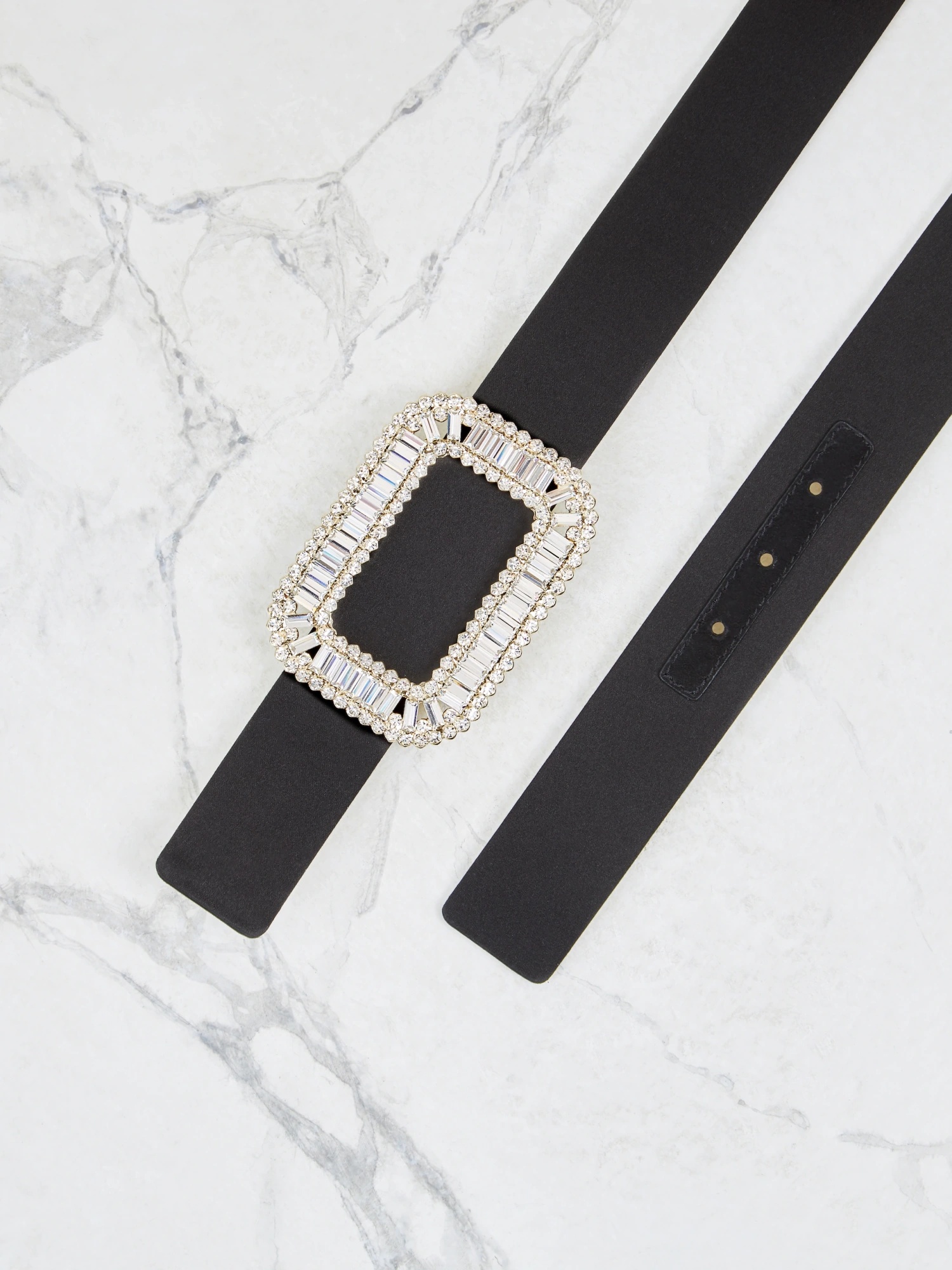 Roger Vivier Pilgrim Crystal Buckle Belt In Satin In Black