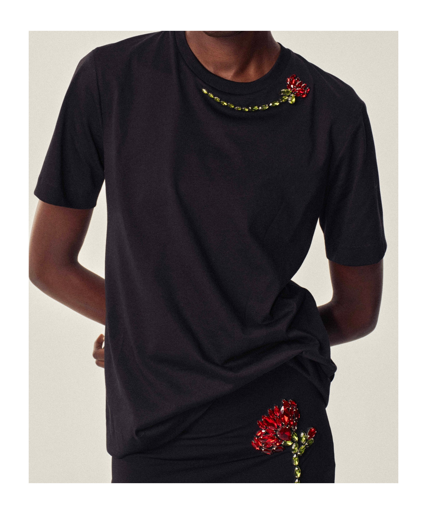 Simone Rocha Crystal Rose Embellished Boyfrined T-shirt In Black
