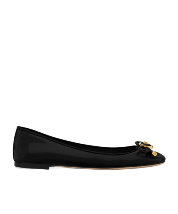 Versace Opera Bow Patent Leather Ballerinas In Black