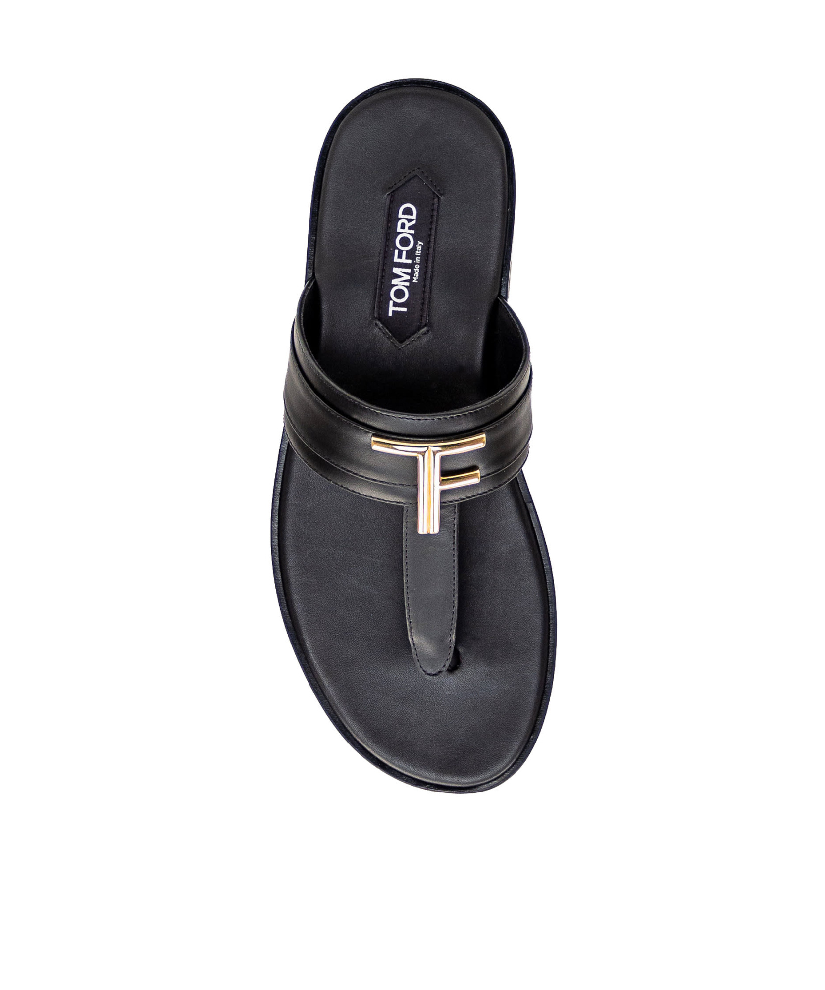 Tom Ford Brighton Leather Flip-flops In Black And Gold