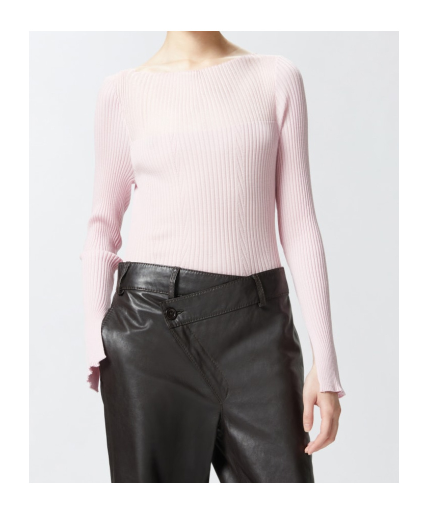 Pinko Long-sleeved Ribbed Sweater In Pink