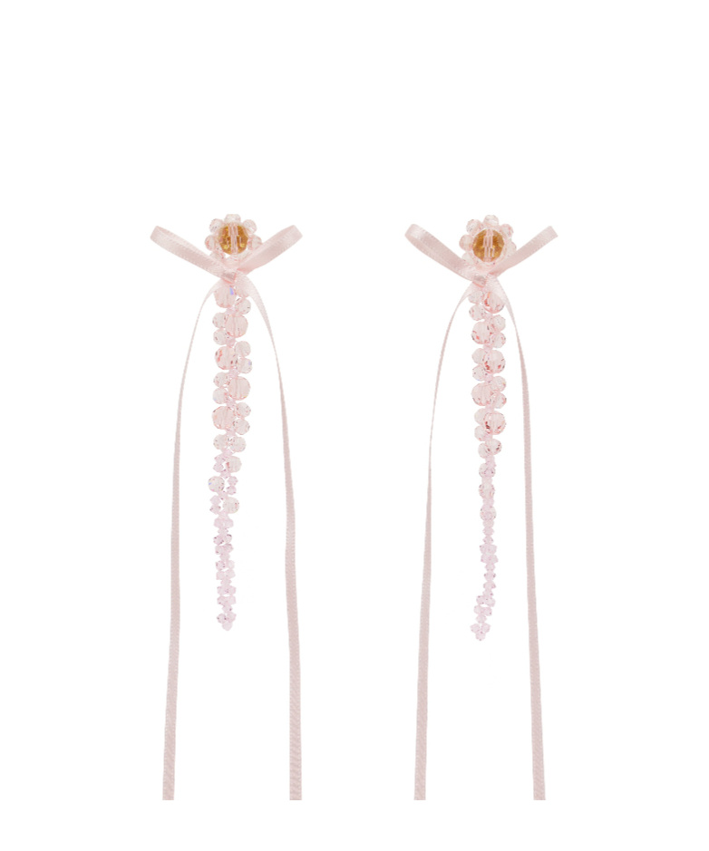 Simone Rocha Slim Bow Ribbon Drop Earrings In Pink