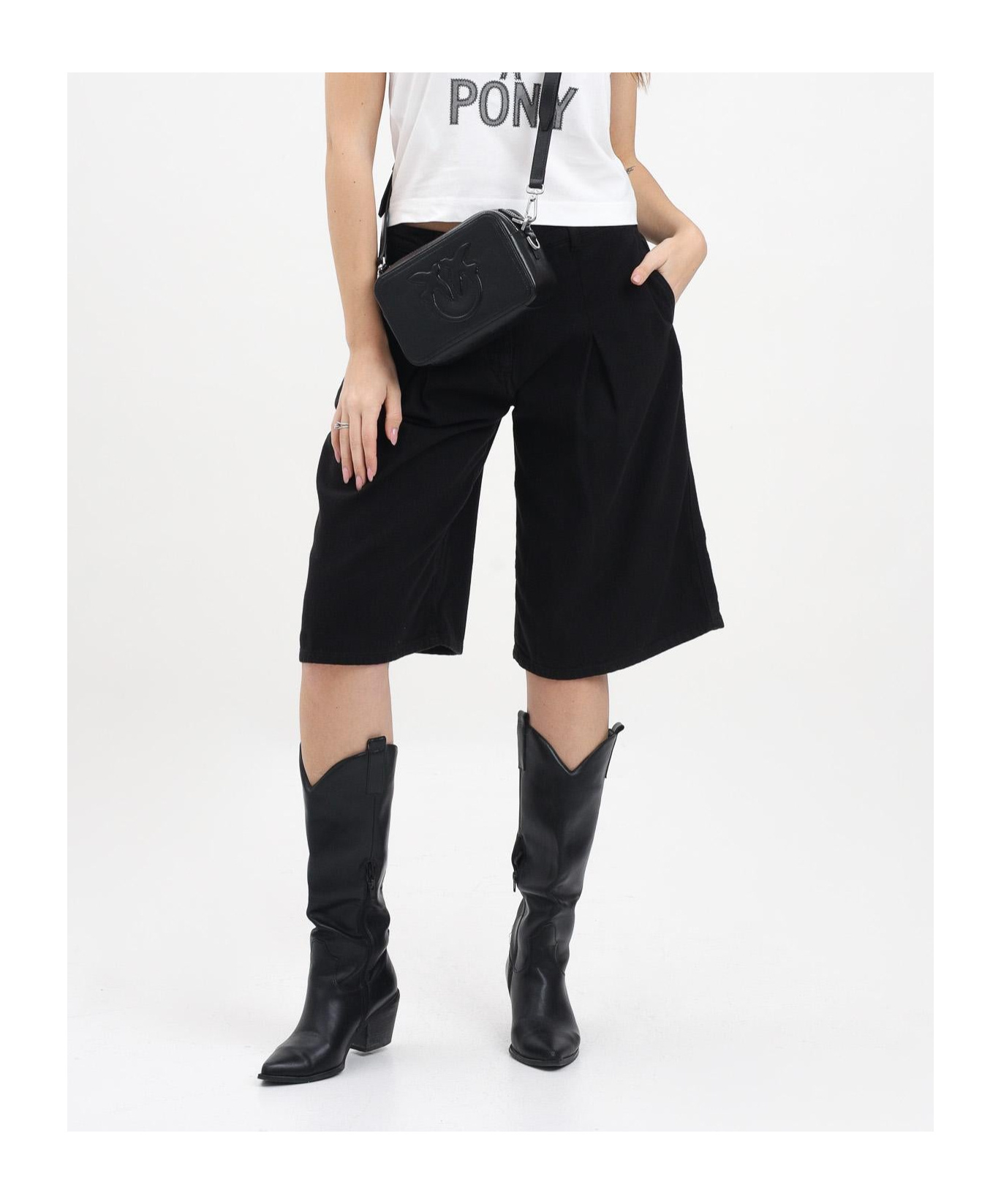 Pinko Wide Cotton Bermuda Shorts With Pockets