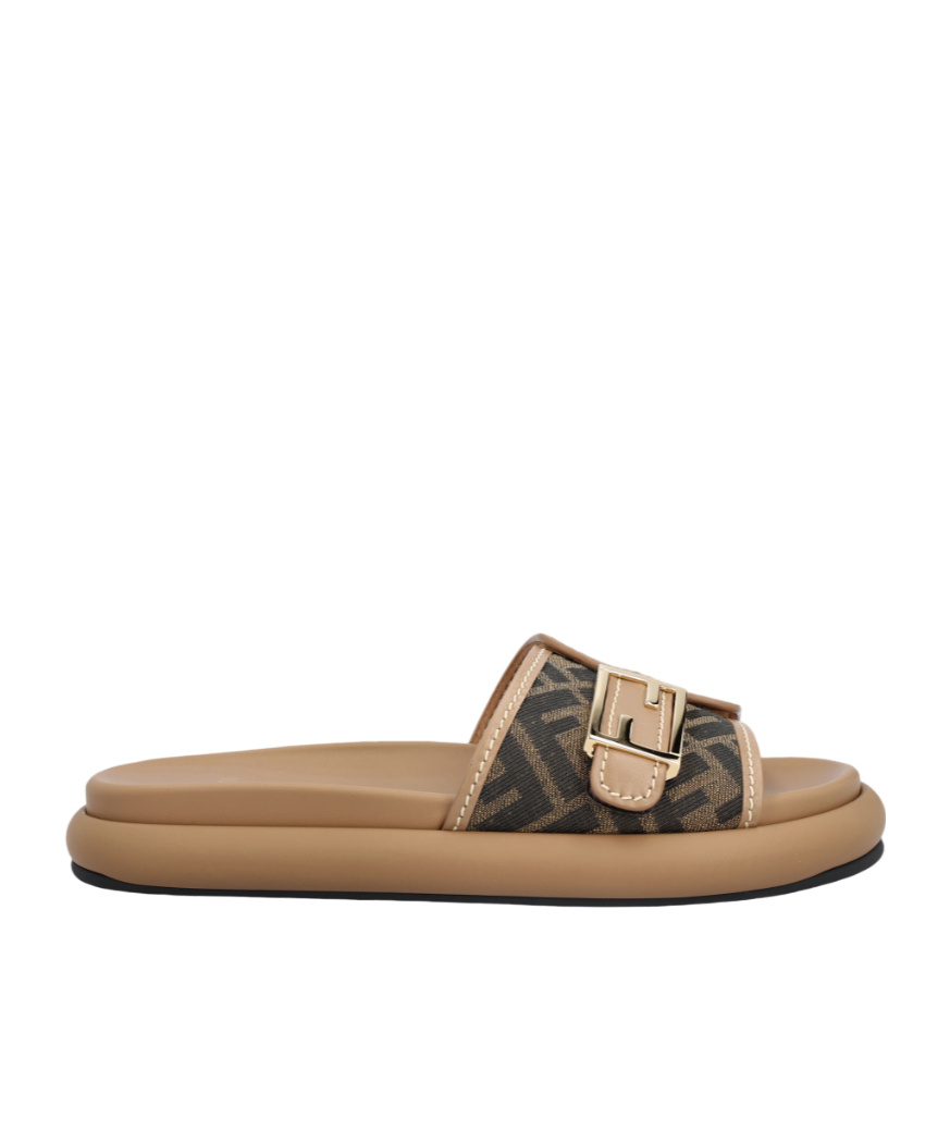 Fendi Logo-pattern Slides In Brown