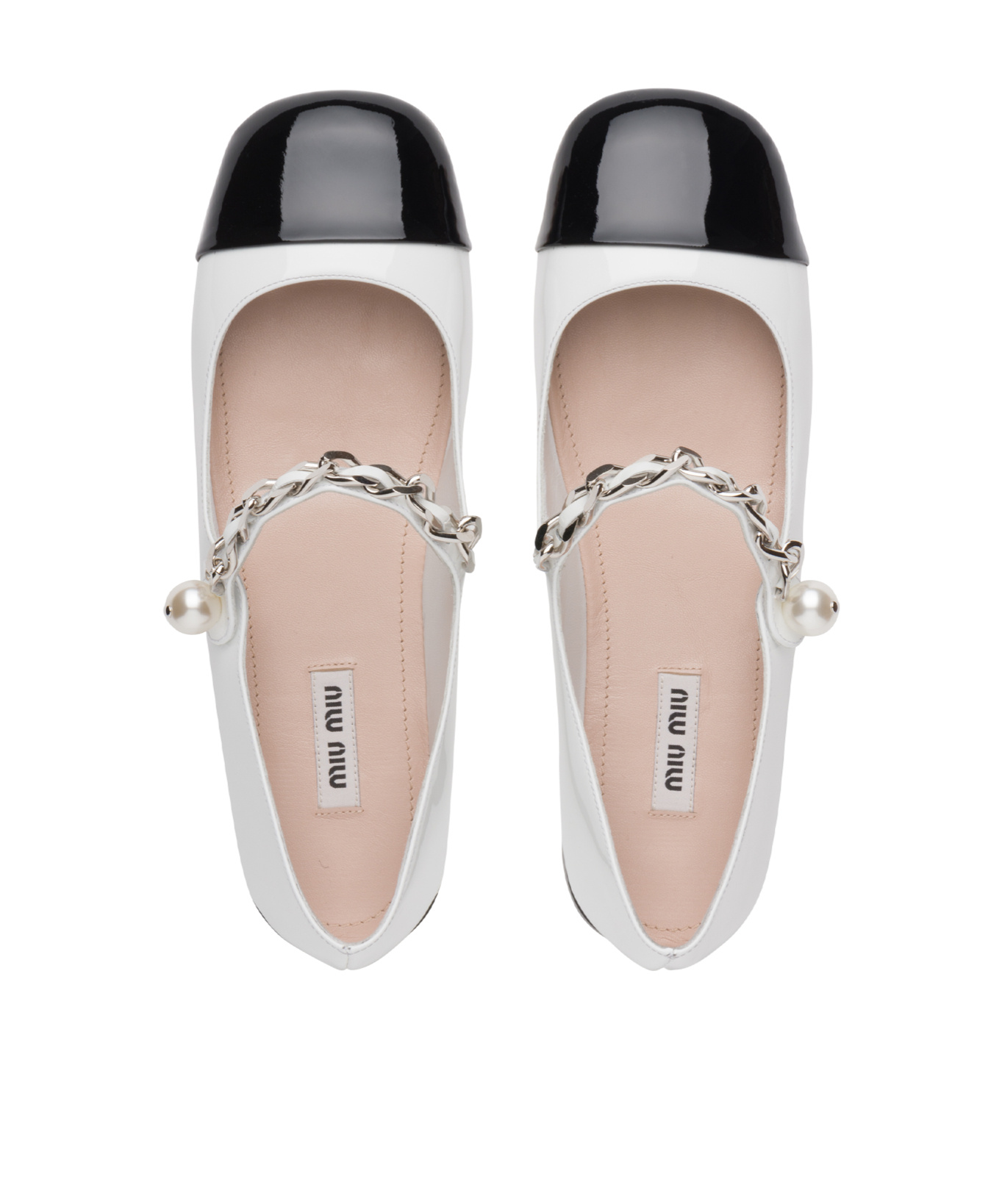 Miu Miu Pearl-detail Leather Ballerina Shoes In White