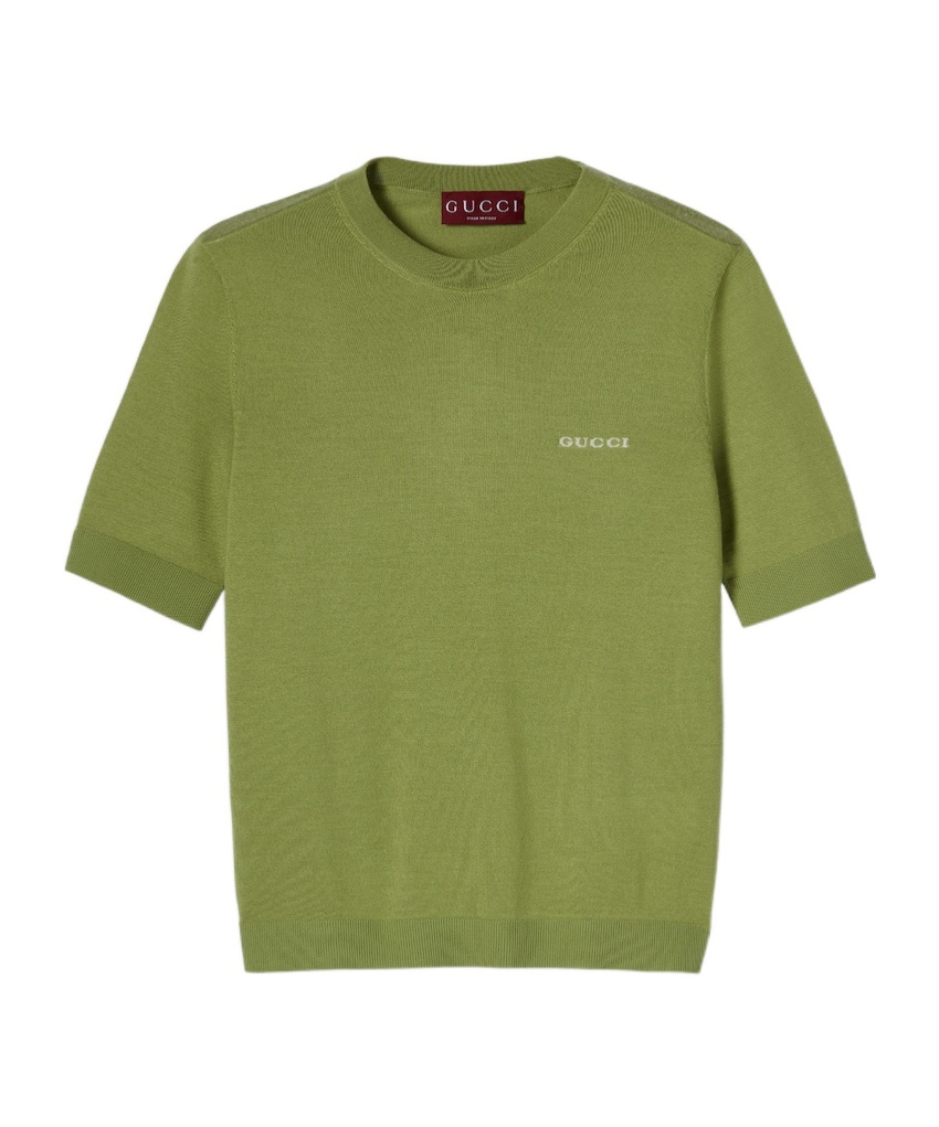Gucci Cashmere And Silk Top With Intarsia In Green