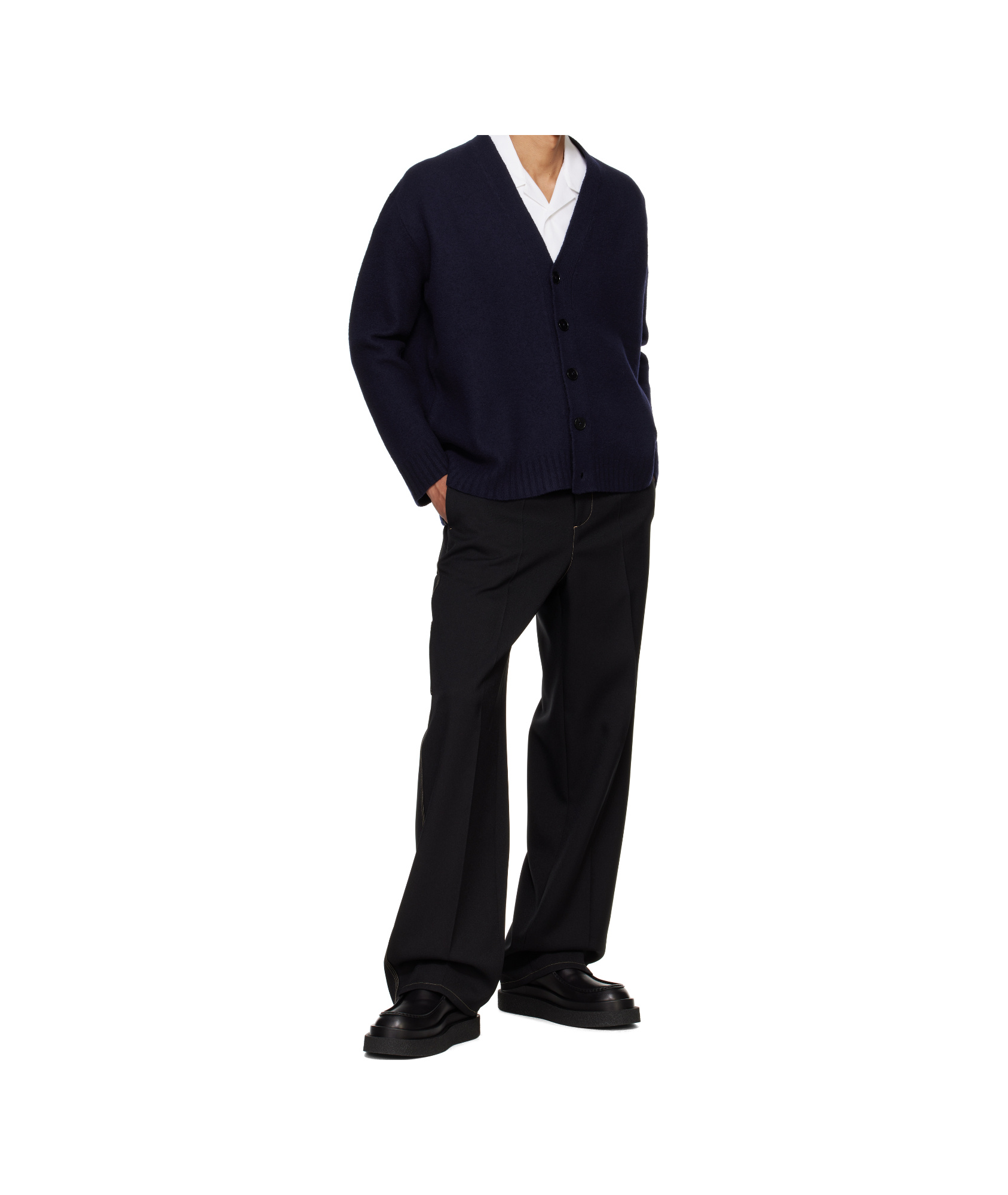 Jil Sander Wool Cardigan Long Sleeves V Neckline In Black