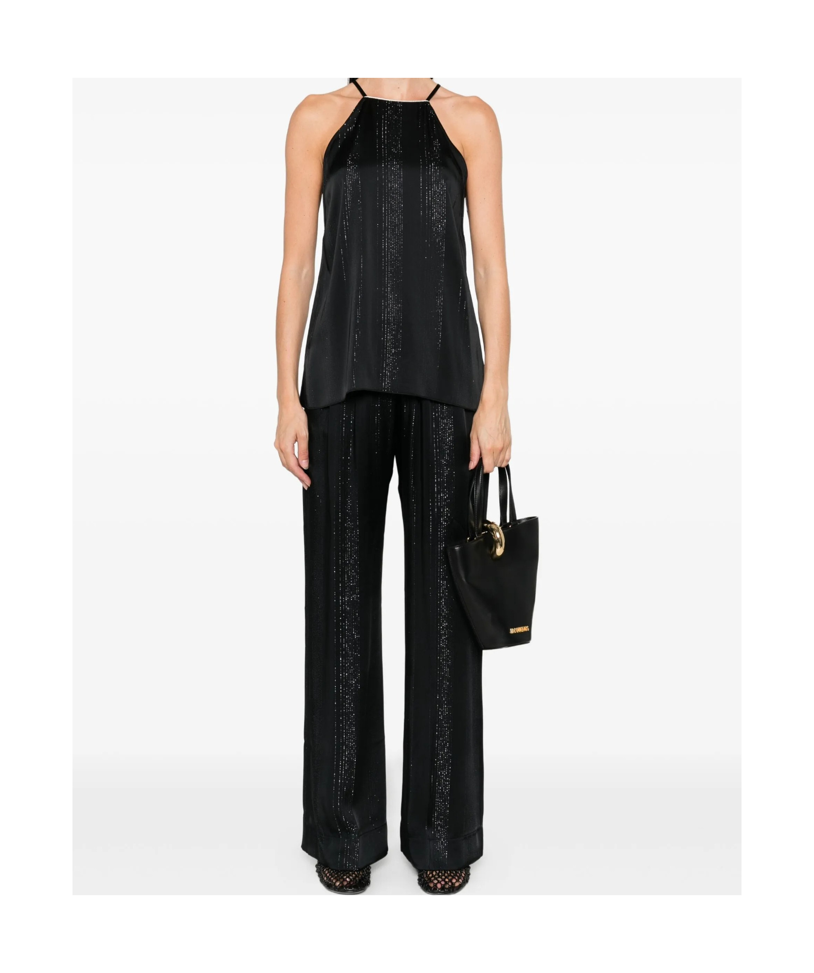 Forte Forte Trousers In Silver Pinstriped Satin In Black