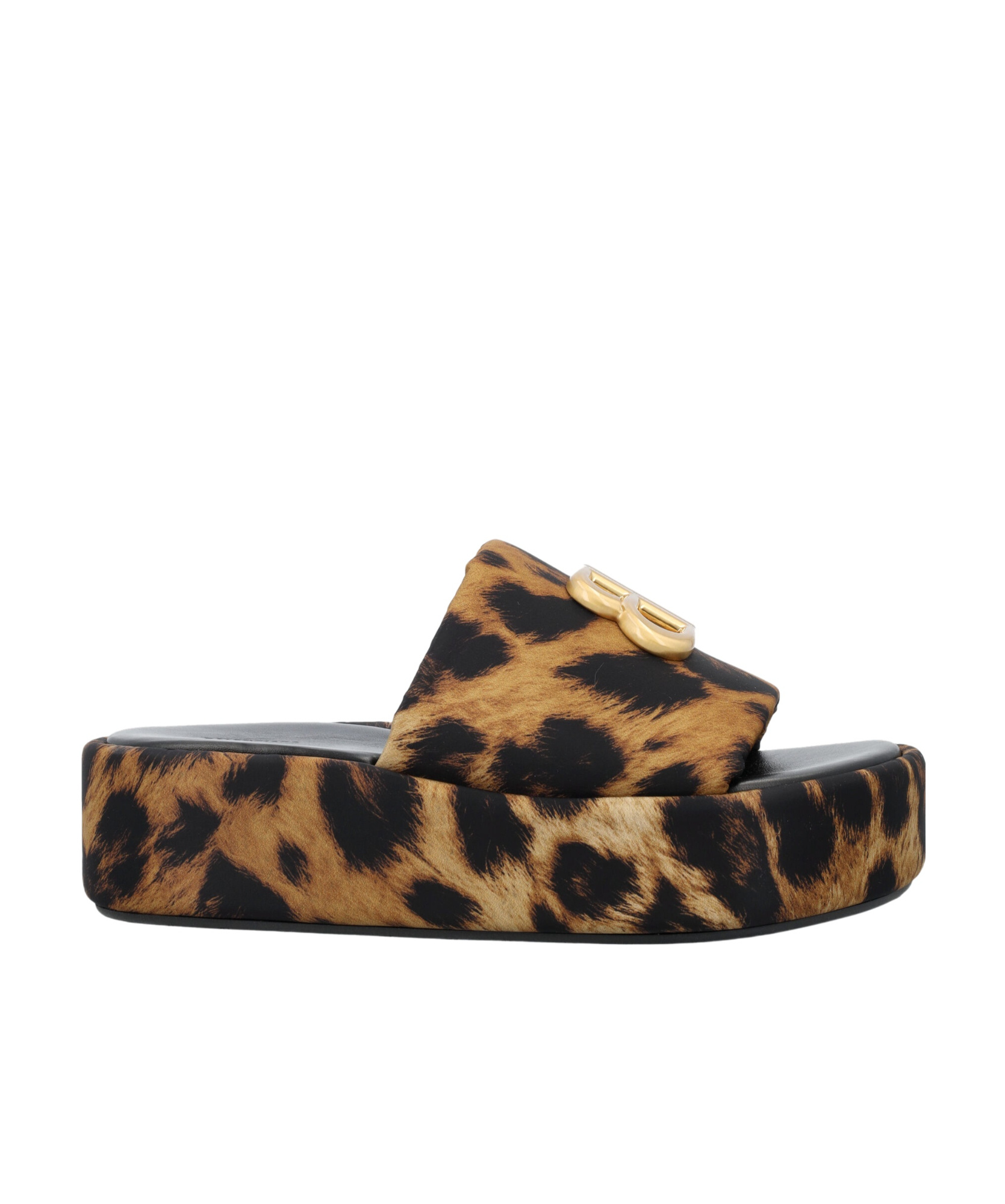Balenciaga Rise Bb Leopard Flatform Sandals In Black
