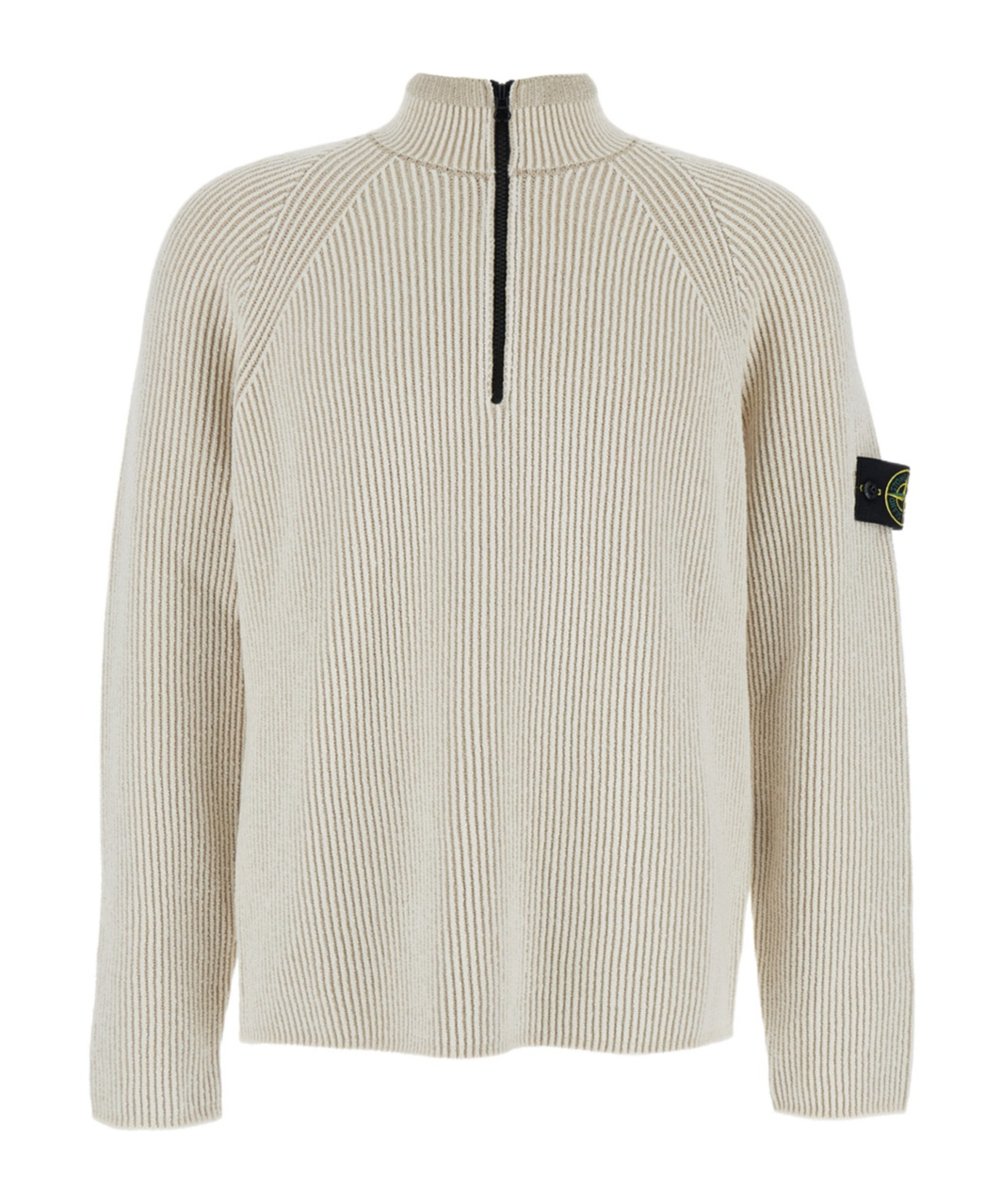 Stone Island White Sweater With Logo Patch On The Sleeve And Front Half Zip Closure In Wool Stretch Man In White