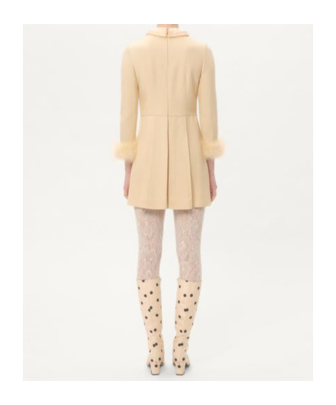 Valentino Feather-trimmed Embellished Jacquard And Woven Mini Dress In Birch Color