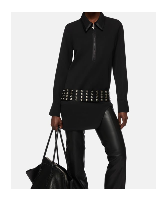 Attico Mini Dress With Long Sleeves And Asymmetrical Hem In Black