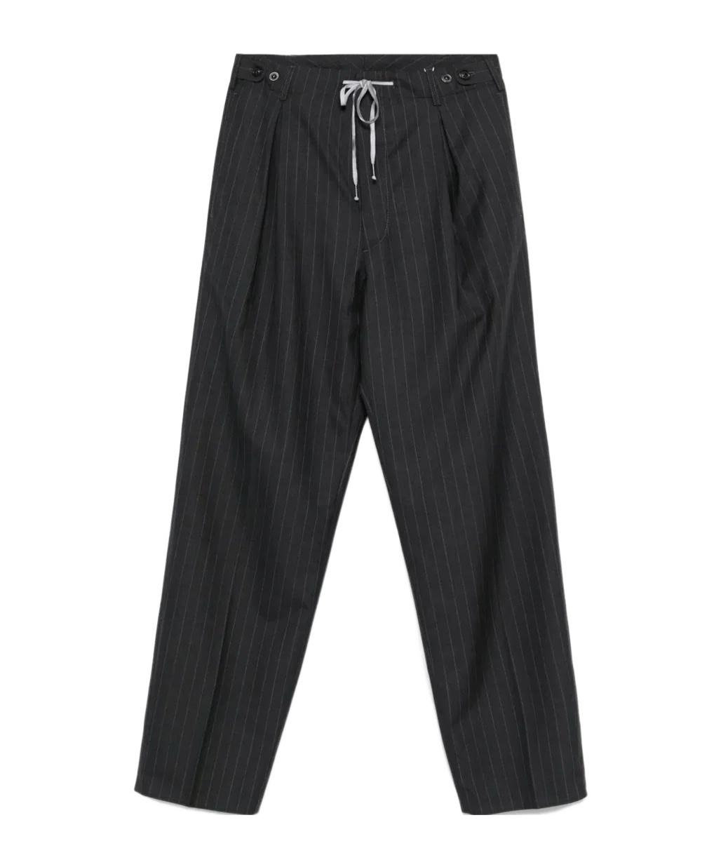 Maison Margiela Pinstripe Drawstring Trousers In Gray