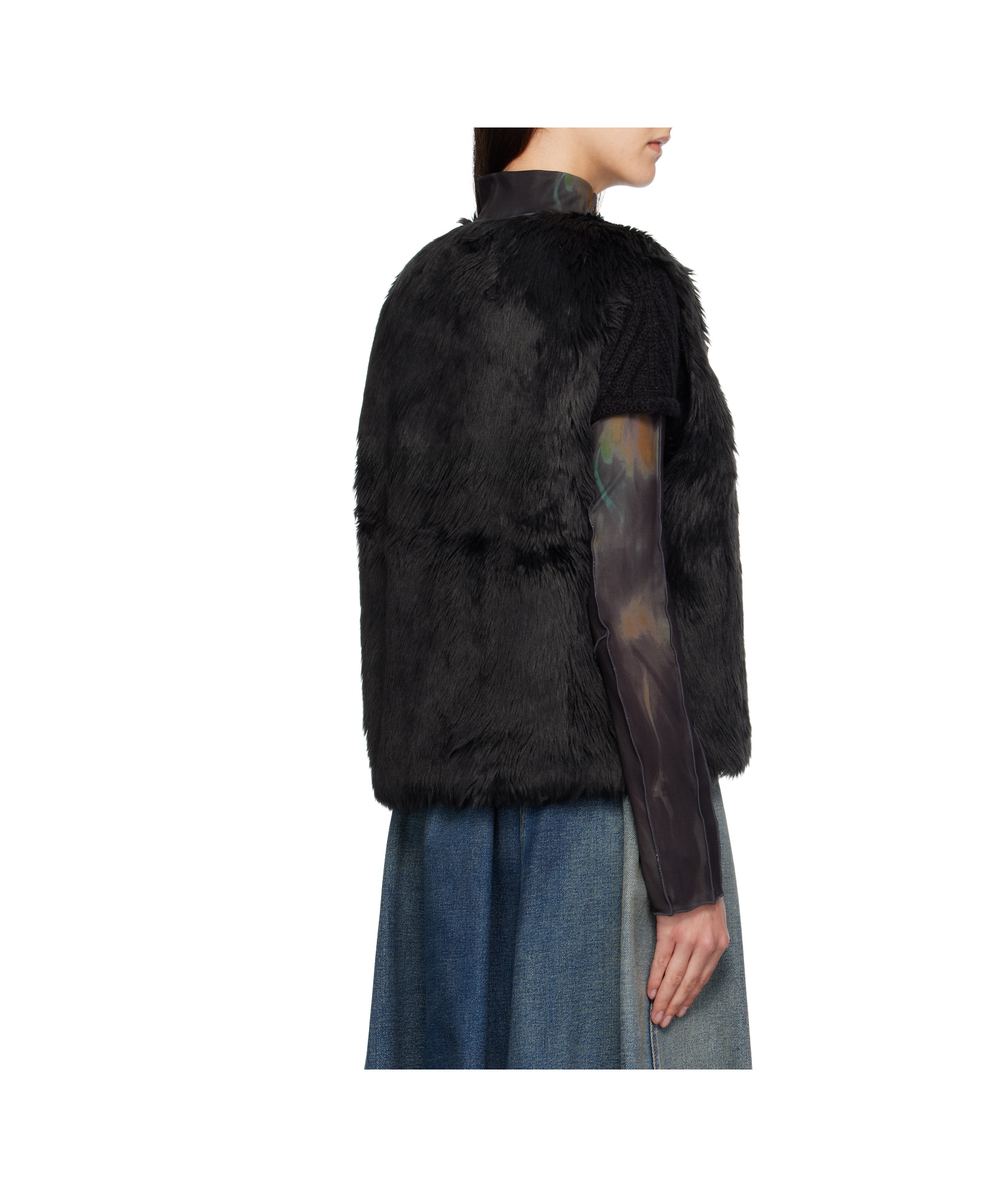 Andersson Bell Curved Placket Reversible Faux Fur Vest In Black