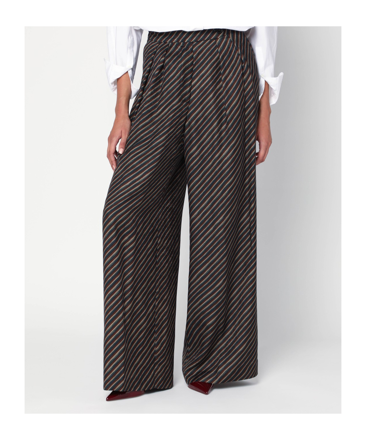 Dries Van Noten Striped Wide-leg Pants Featuring Button Detail In Multi