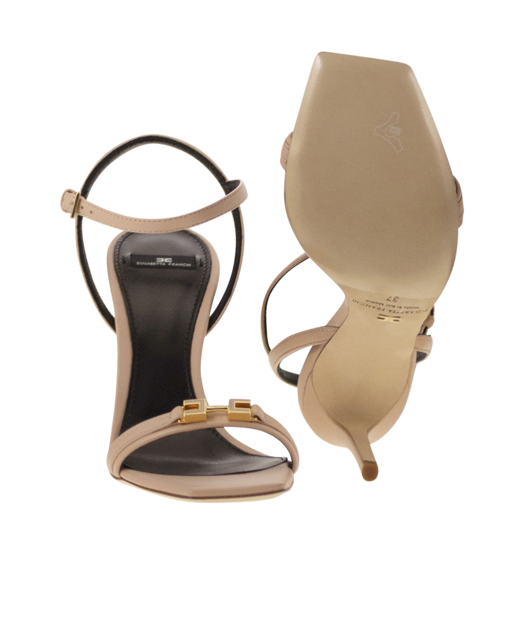 Elisabetta Franchi Nappa Leather Sandal With Enamelled Horsebit In Nude
