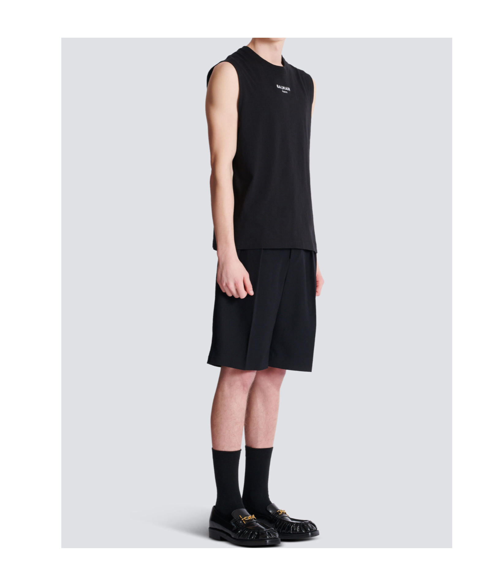Balmain Black Crewneck Sleeveless Top With Logo Lettering Embroidery On The Front In Cotton Man