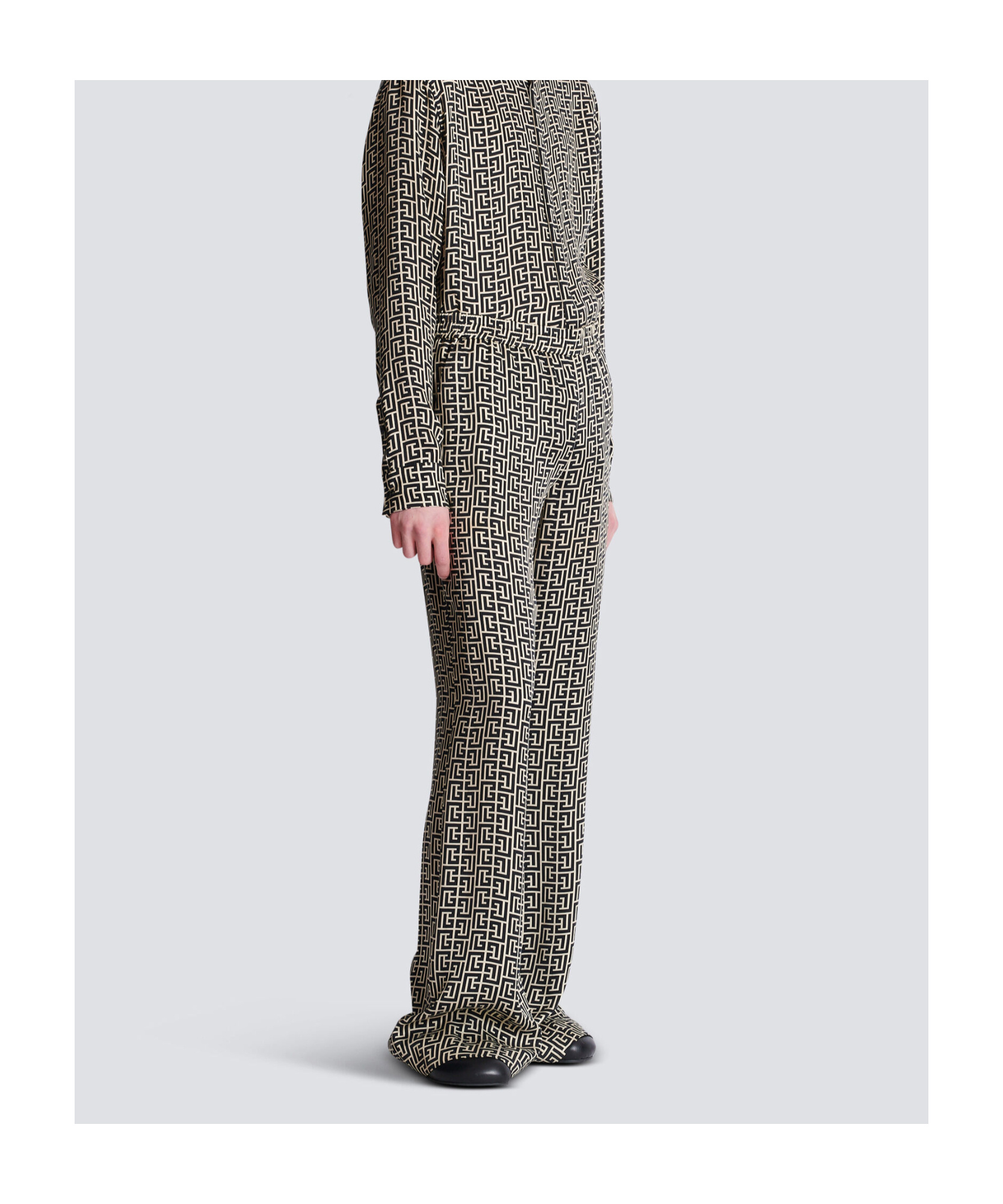Balmain Monogrammed Flowing Trousers In Gray