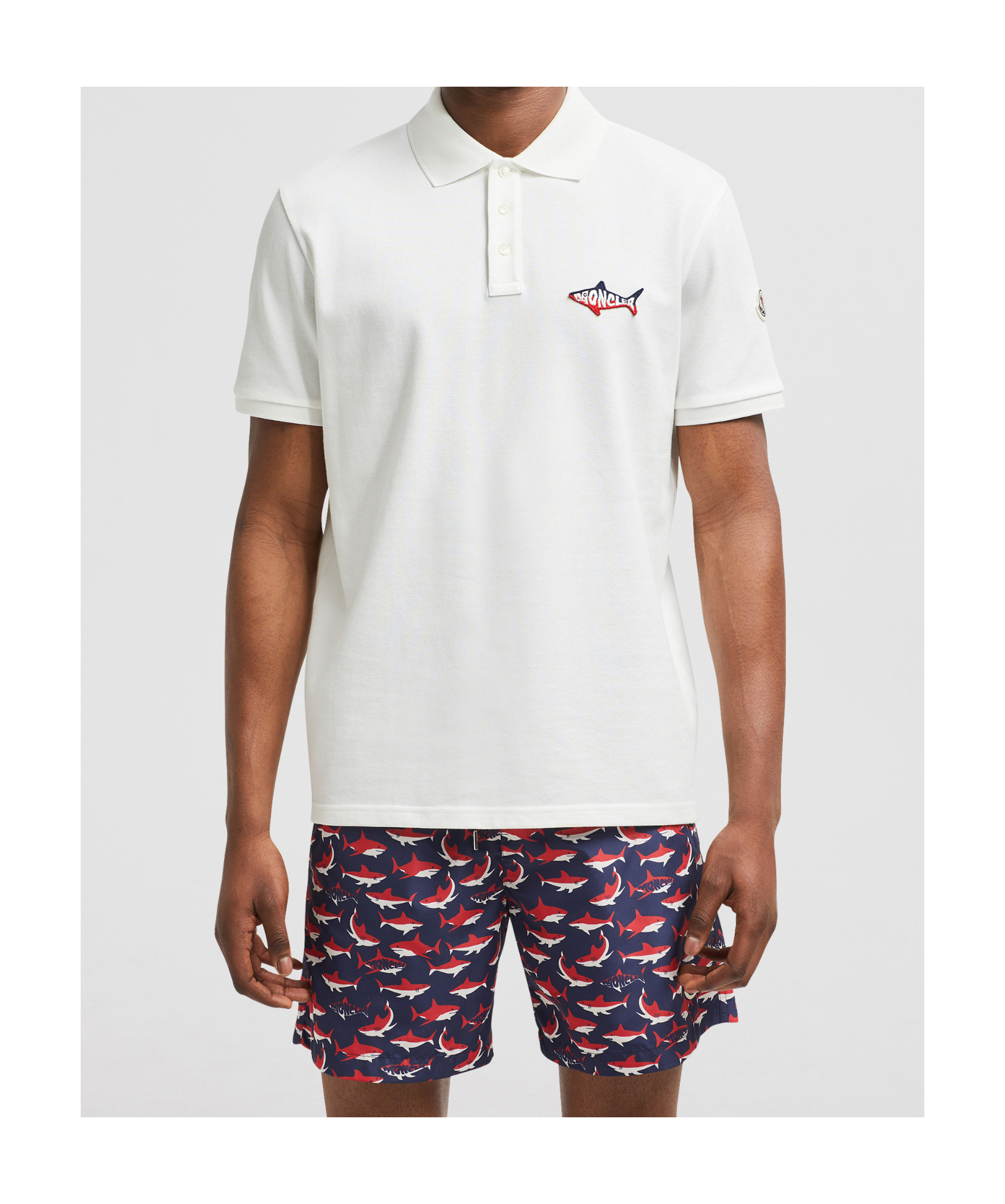 MONCLER SHARK PATCH COTTON PIQUET POLO SHIRT