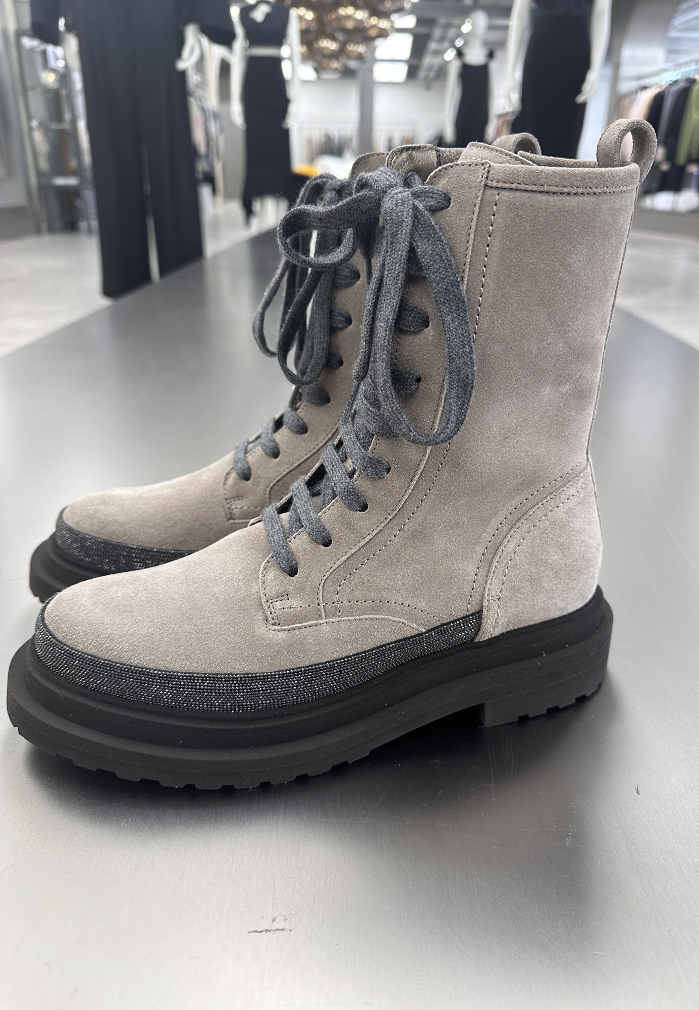 Brunello Cucinelli Lacing Short Boots In Gray