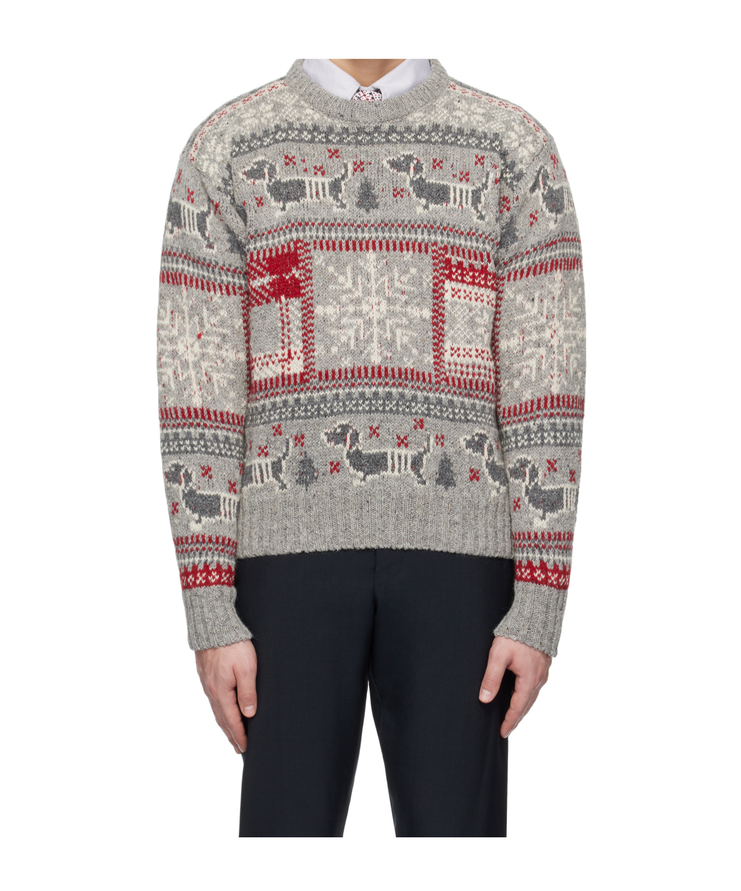 Thom Browne Fair Isle Intarsia Jumper In Gray