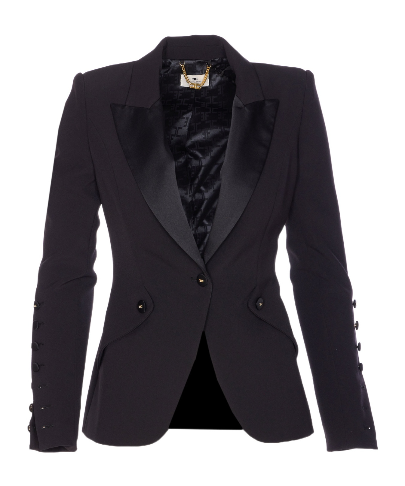 Elisabetta Franchi Tailored Blazer With Satin Lapel In Black
