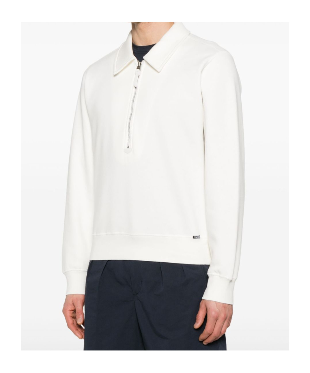 Tom Ford Structured Collar Sweater With Textured Edges In White